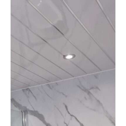 White Gloss Silver Strip 250mm x 2700mm x 8mm PVC Wet Wall Panels (Pack of 4 Panels)