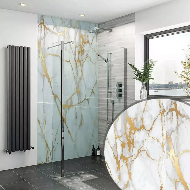 Gold White Marble Shower Panel